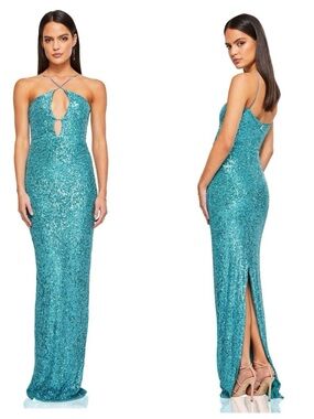 Nookie Teal Sequin Keyhole Maxi Dress